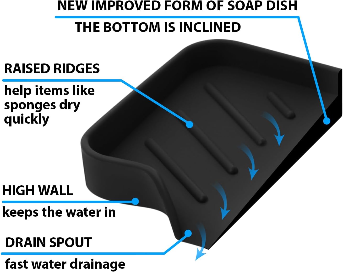 Black Silicone Soap Dish Tray, Self Draining Soap Holder for Bar Soap, Silicone Soap Tray with Drainage, Dish Soap Tray for Kitchen Counter, Plastic Free, S(4.7x3.5)