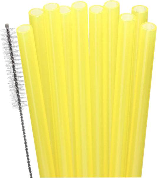 Dakoufish Replacement Straw for Stanley|Owala|Simple Modern 40oz 30oz Tumbler,10 Pack 12 Inch Yellow Reusable Straws With Cleaning Brush for Stanley Cup Accessorie,BPA Free,Dishwasher Safe