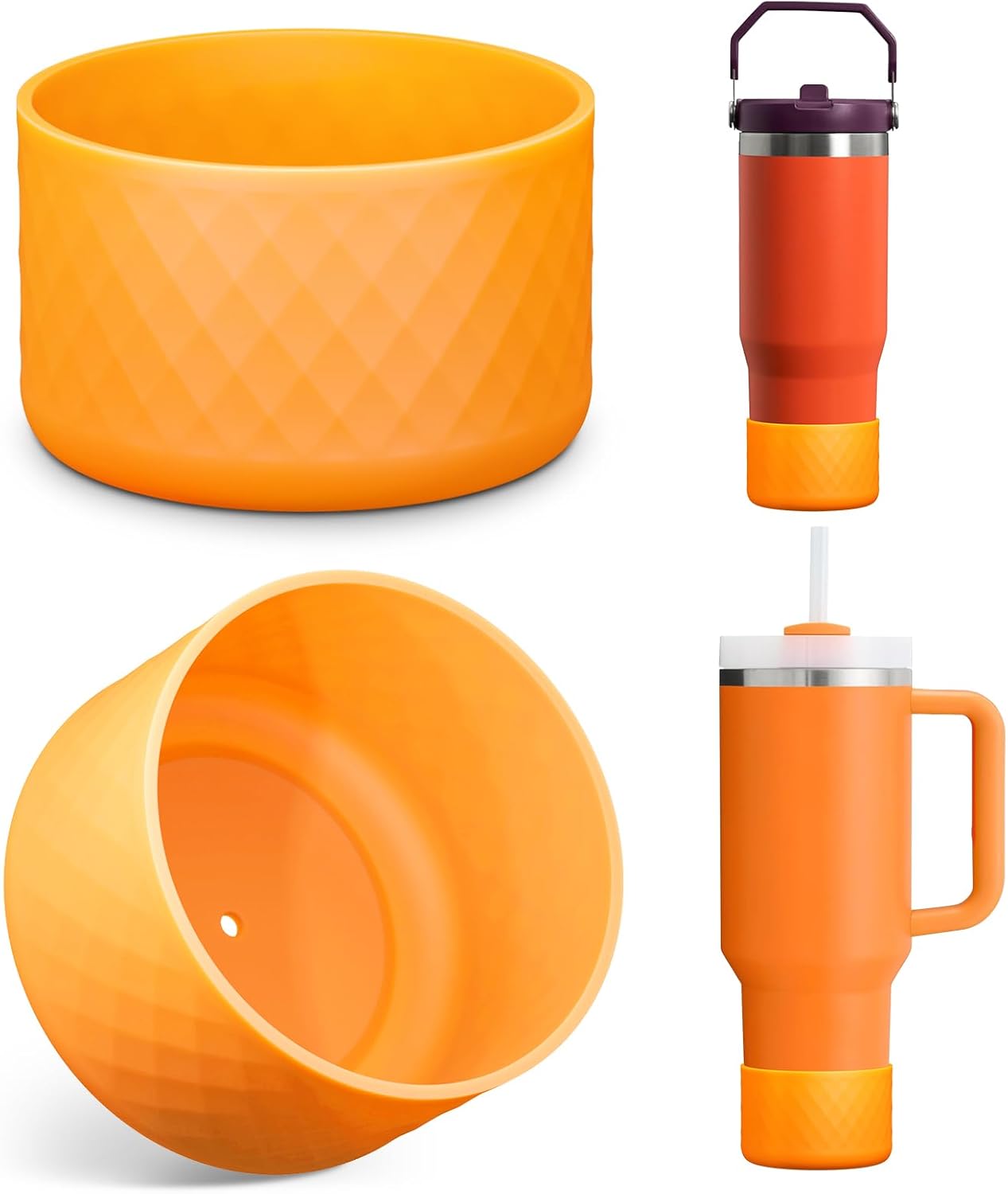 Upgrade 2PCS Protective Silicone Boot Bumper for Stanley Quencher Adventure 40oz 30oz IceFlow 20oz 30oz Tumbler, Water Bottle Bottom Sleeve Cover Accessories for Stanley Mug Cup(Orange)