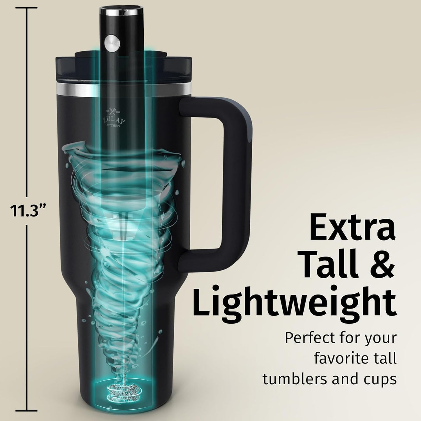 Zulay Kitchen Lux Rechargeable Milk Frother Handheld - Powerful 2-Speed Motor, Fully Waterproof, 2000mAh Battery - Drink Mixer For Latte, Cappuccino, Matcha, Protein Powder - Sky Blue