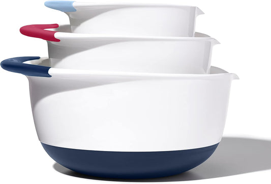 OXO,plastic Good Grips 3-Piece Mixing Bowl Set – Blueberry, Jam & Seltzer Handles,4.7 LITERS, Large