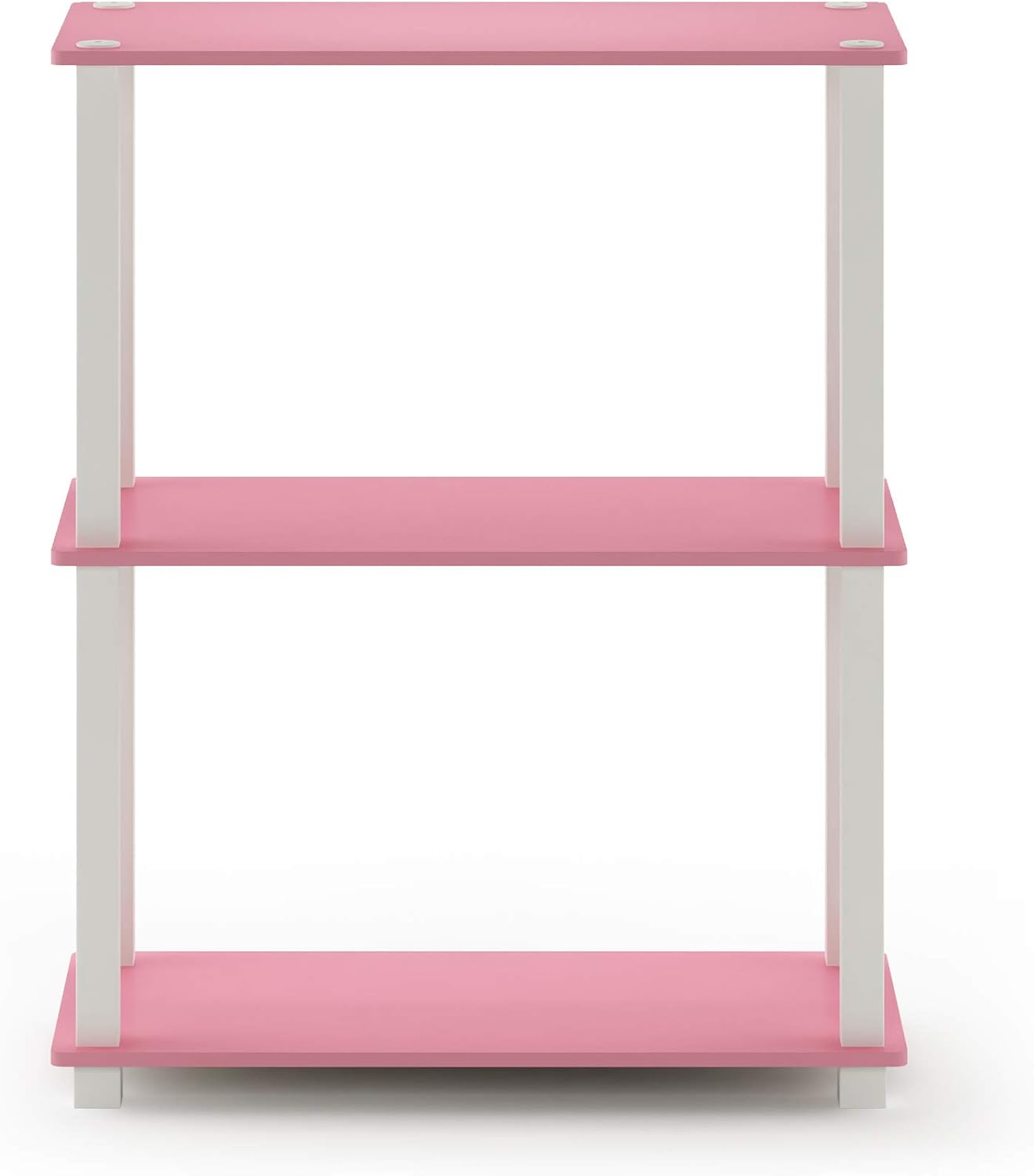 Furinno TURN-S-TUBE Storage Shelves, 3-Tier Book Shelf, Corner Shelf, Toolless Open Shelves, for Organization and Storage, Living Room, Garage, Home Office, Pink