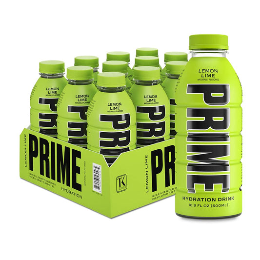 PRIME Hydration LEMON LIME, Sports Drinks, Electrolyte Enhanced for Replenishing Fluids, 250mg BCAAs, B Vitamins, Antioxidants, Low Sugar, 16.9 Fl Oz, 12 Pack