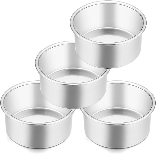 E-far 4 Inch Small Cake Pan Set of 4, Stainless Steel Mini Round Smash Cake Baking Pans, Non-Toxic & Healthy, Mirror Finish & Dishwasher Safe