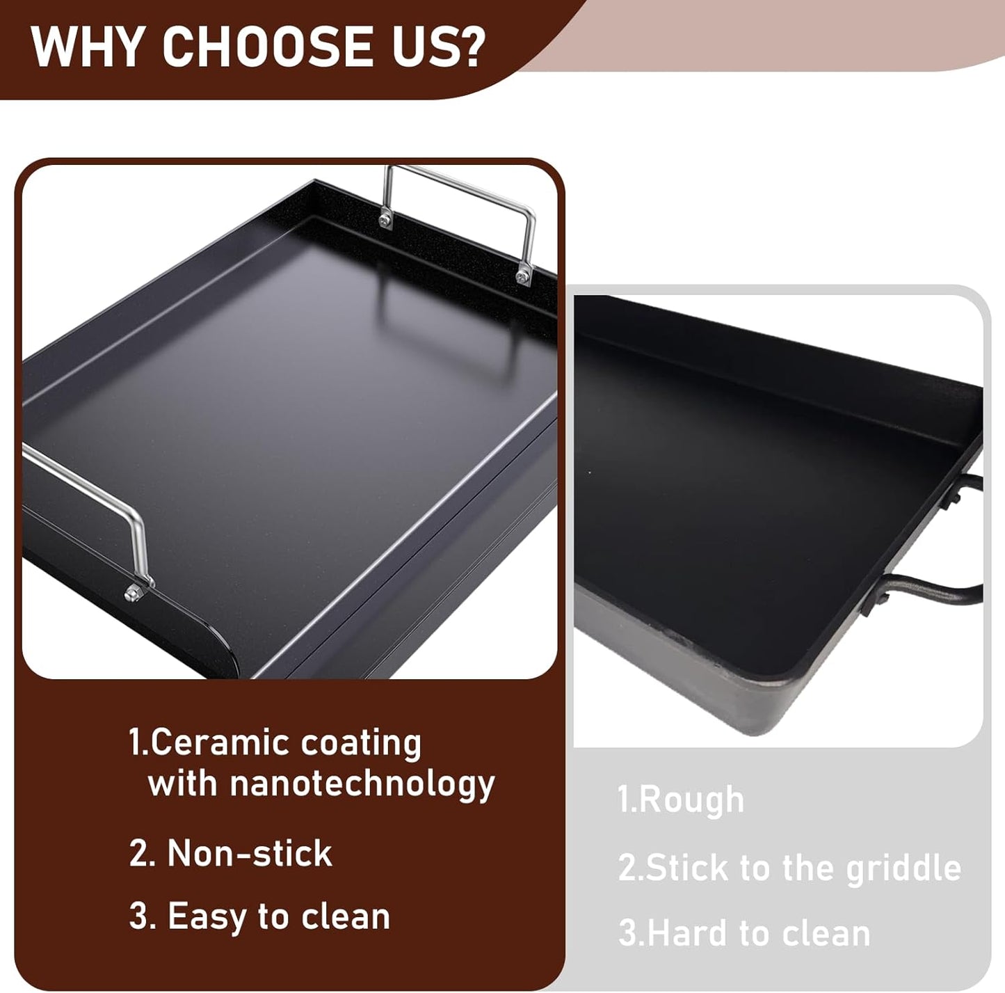 Cast Iron Griddle for Gas Grill, Nanoceramic Nonstick Flat Top Griddle Insert for Outdoor Gas Grill