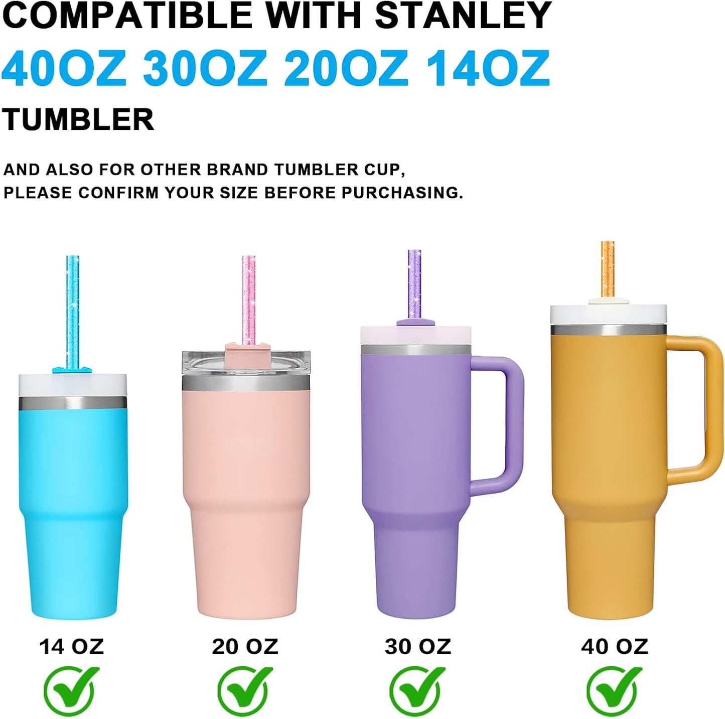 8PCS Color Replacement Straws for Stanley Owala Simple Modern, Alwenid Reusable Glitter Clear Stainless Steel Straws Accessories for Tumbler Mug Cup, BPA Free and Dishwasher Safe(7*Tritan+1*Metal)