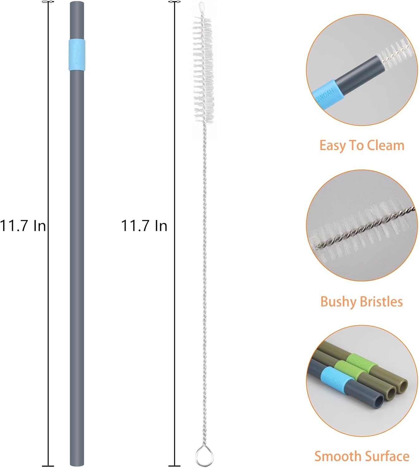 Replacement Straws for Owala 40oz Tumbler, with 1 Brush (Pack of 6) (blue-grey)