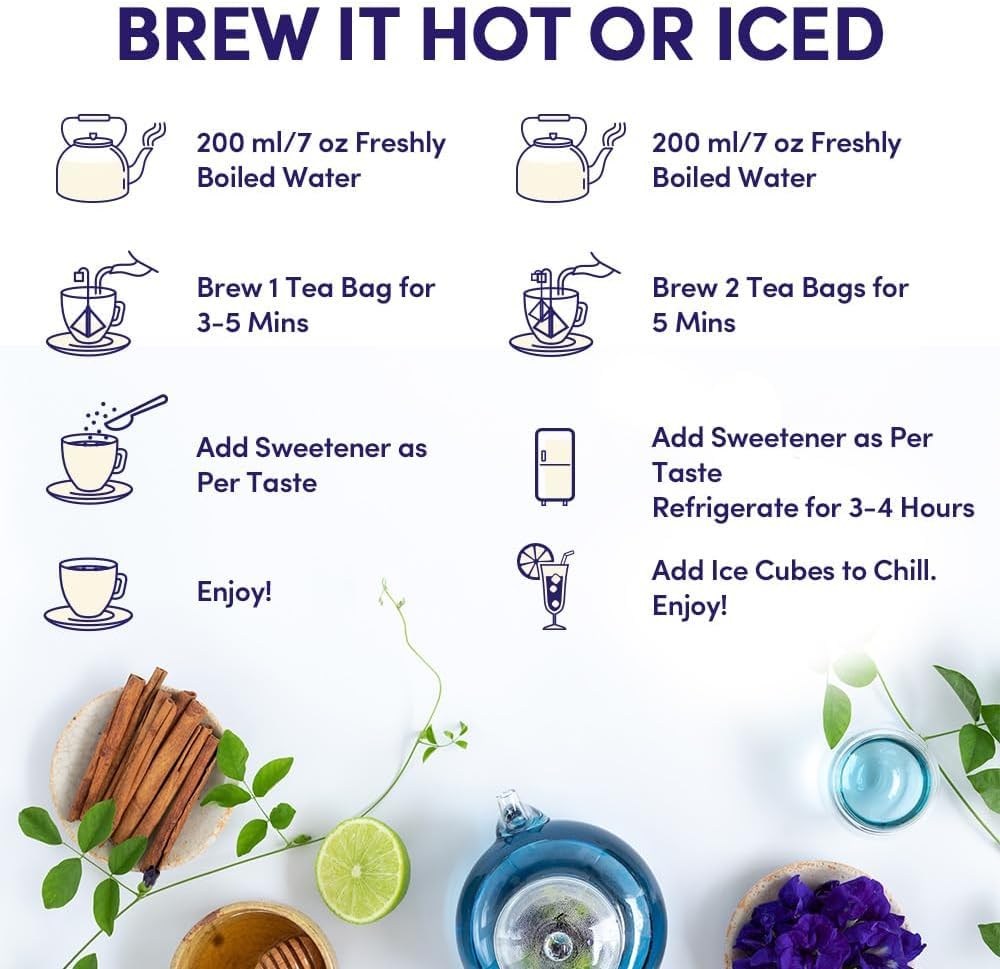 VAHDAM, Butterfly Pea Flower Tea Bags (40 Pyramid Teabags) Vegan, Non-GMO | Delicate & Earthy | Direct From Source - Plant Based Biodegradable Tea Bags | Brew Iced Tea, Cooking, Mocktails & Cocktails