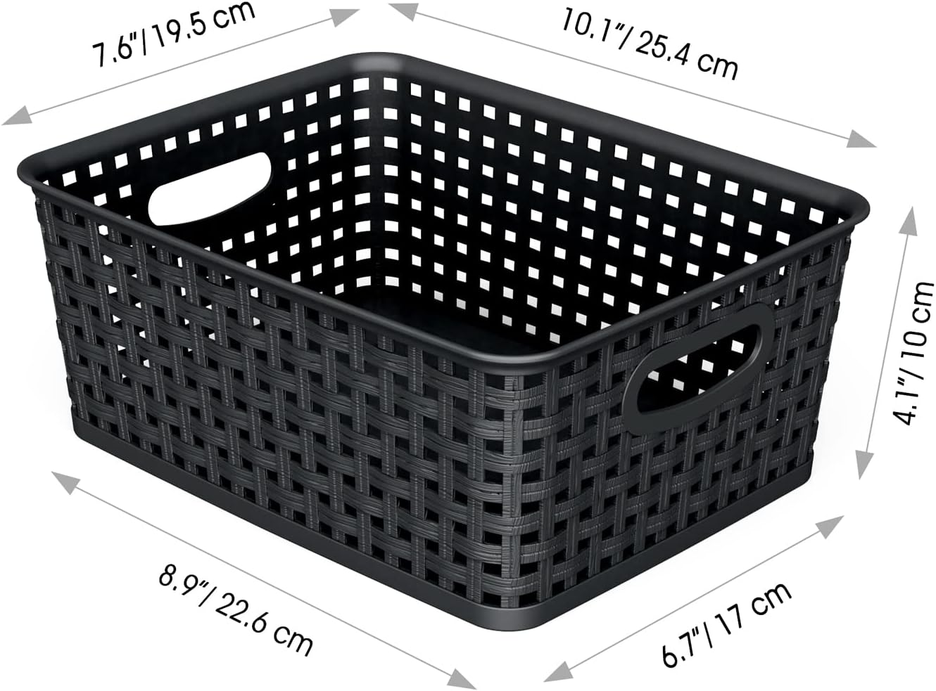 WYT Woven Storage Organizer Basket, 6-Pack Black Plastic Weave Baskets, 10.1 x 7.55 x 4.1