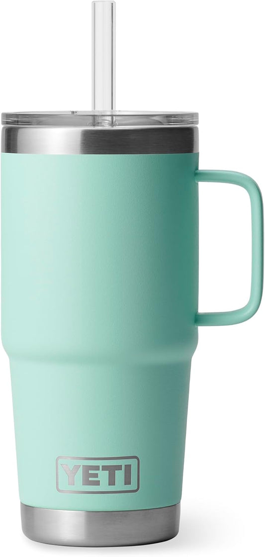 YETI Rambler 25 oz Tumbler with Handle and Straw Lid, Travel Mug Water Tumbler, Vacuum Insulated Cup with Handle, Stainless Steel, Seafoam