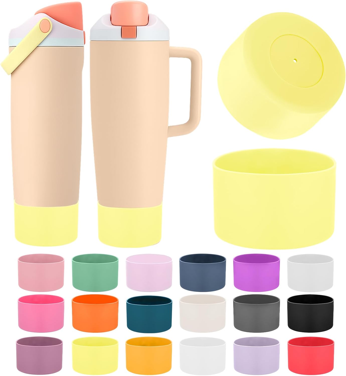 Mity rain 2PCS Protective Silicone Boots for Owala 30oz & 40oz FreeSip Sway Bottles & Tumblers - Accessories for owala, Enhances Stability & Prevents Scratches (Sunny Yellow)