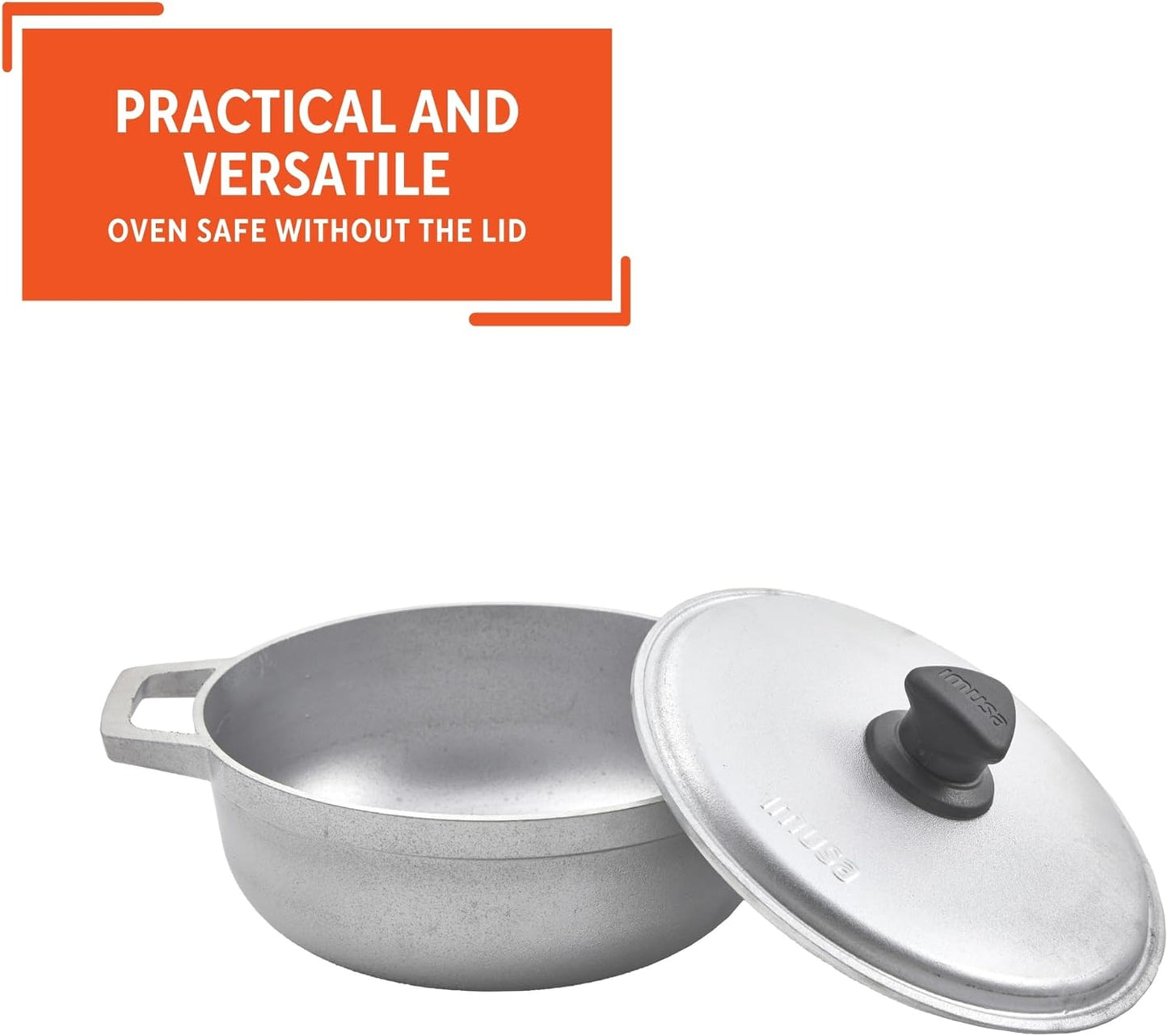 IMUSA Caldero Stock Pot with Aluminium Lid 2QT, Cast Aluminum, Perfect for Serving Small Groups, Riveted Handles, Made in Colombia, Silver