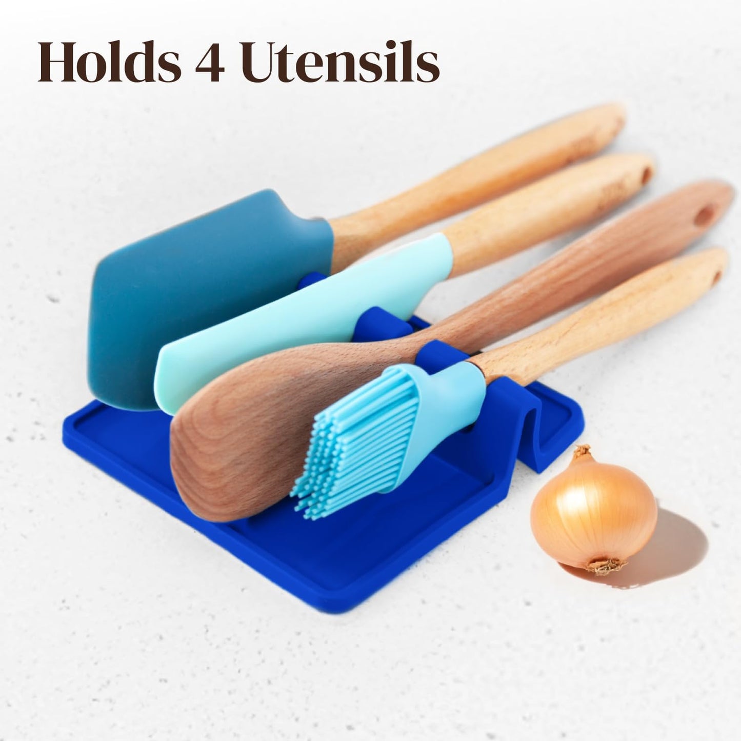 Blue Silicone Spoon Rest for Stove Top with Drip Pad (Two Pack) - Heat Resistant BPA Free Utensil Rest & Spoon Holder for Kitchen Counter - Grill Utensil Holder - Spatula Holder, Tongs, Ladle