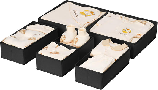 DIMJ Drawer Organizer Clothes 6 Pack - Foldable Baby & Nursery Organization Dresser Dividers for Bedroom, Closet - Black