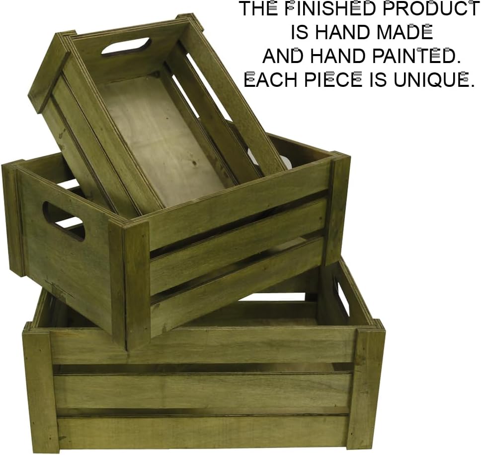 Admired By Nature Wooden Crates Storage Container, Stain Grey Set of 3, Farmhouse Style Decorative Baskets for Home Decor, Rustic Decor, Nesting Stackable Organizers, Distressed Wood Crates