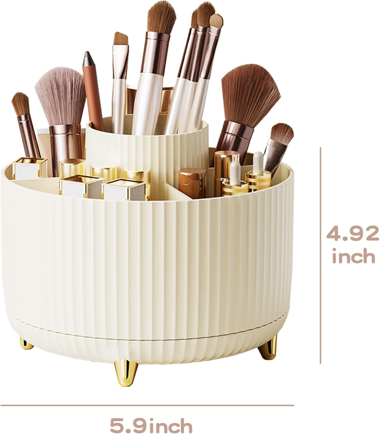 360° Rotate Makeup Brush Holder Organizer, Makeup Organizers Countertop, Makeup organization and Skincare Storage for Vanity, Desktop, Bathroom (Ivory)