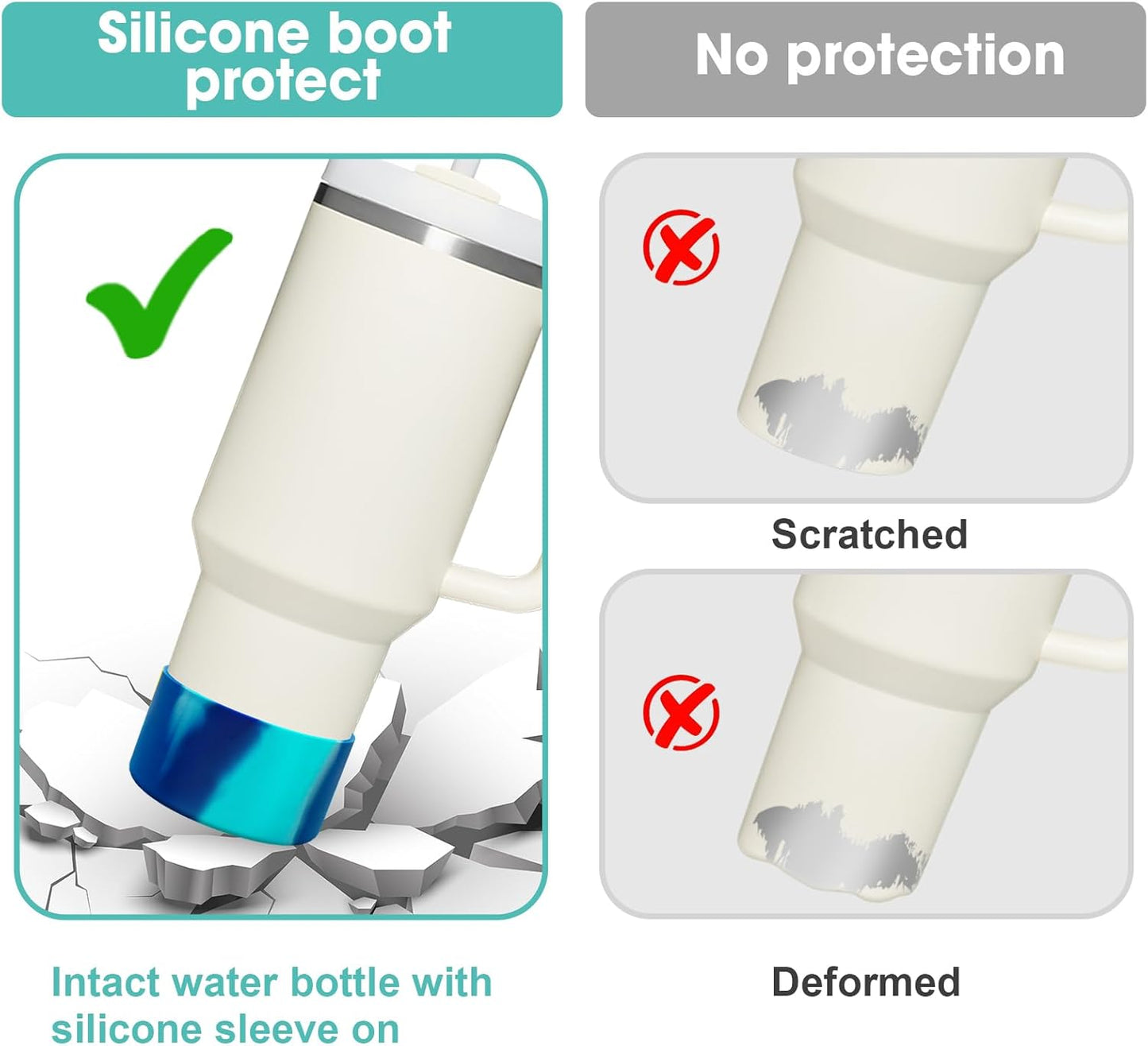 Upgrade 2PCS Protective Silicone Boot Bumper for Stanley Quencher Adventure 40oz 30oz IceFlow 20oz 30oz Tumbler, Water Bottle Bottom Sleeve Cover Accessories for Stanley Mug Cup(Cyan+Blue)