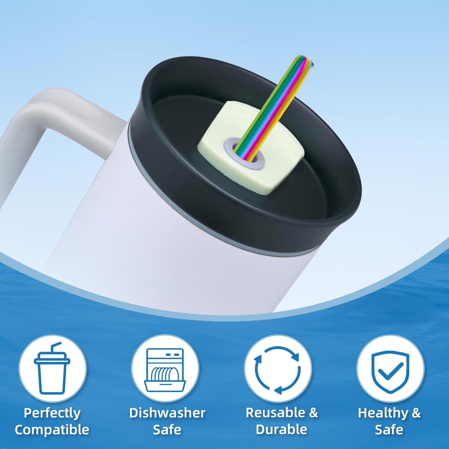 Stainless Steel Straws for Owala Insulated Bottle 40oz Tumbler 6x Metal Replacement Straws 8mm with Cleaning Brush for Owala 40oz (Colorful, 6x Straight 8mm)