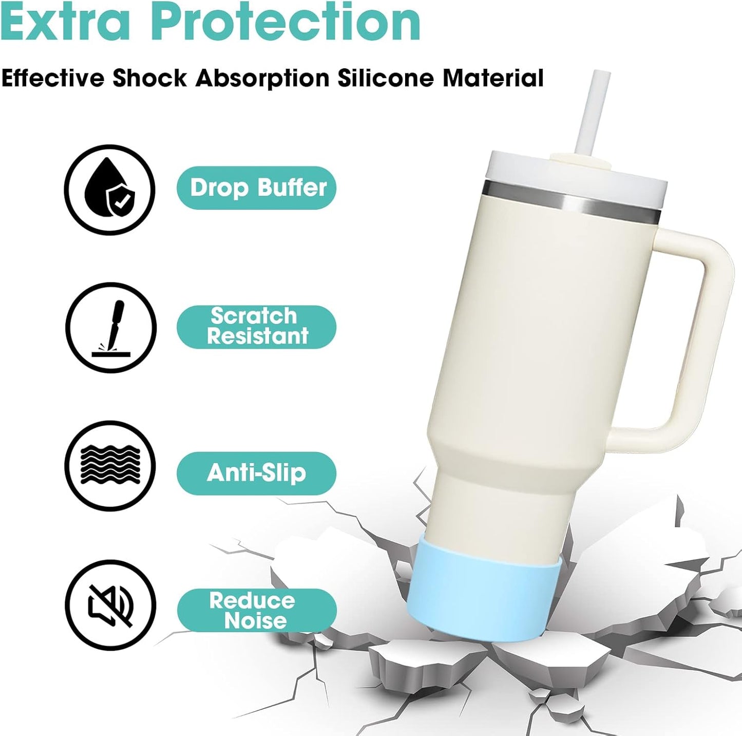 Upgrade 2PCS Protective Silicone Boot Bumper for Stanley Quencher Adventure 40oz 30oz IceFlow 20oz 30oz Tumbler, Water Bottle Bottom Sleeve Cover Accessories for Stanley Mug Cup(Blue)