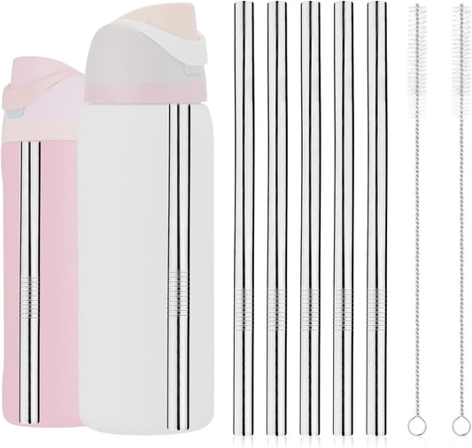 5pcs Metal Straws for Owala, Durable Stainless Steel Water Bottle Straw Replacements with 2 Cleaning Brushes for Owala Water Bottle 24oz/32oz