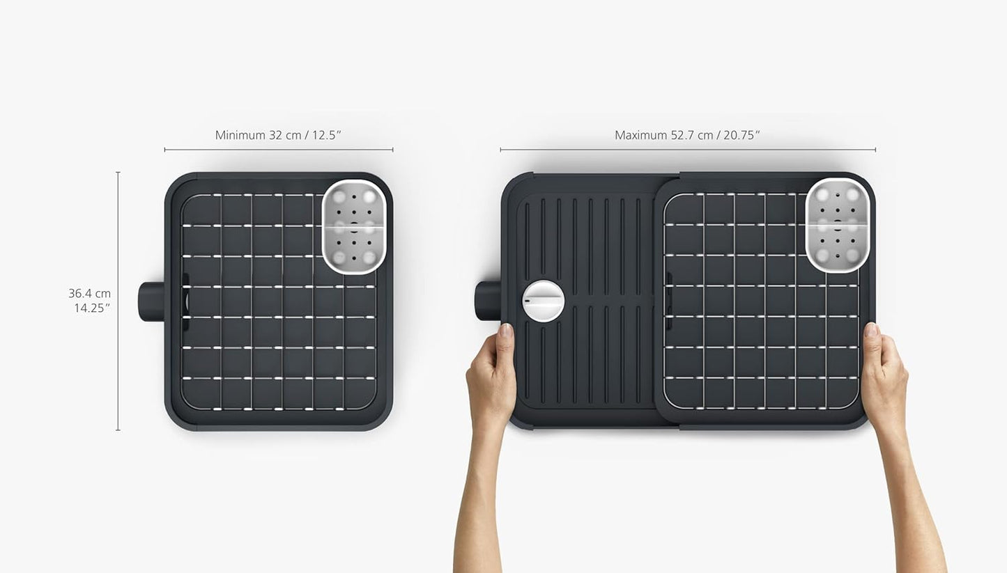 Joseph Joseph Extendable Dish Drying Rack with expanding Dual Parts, Non-Scratch, Movable Silverware Drainer & Drainage Spout, Grey