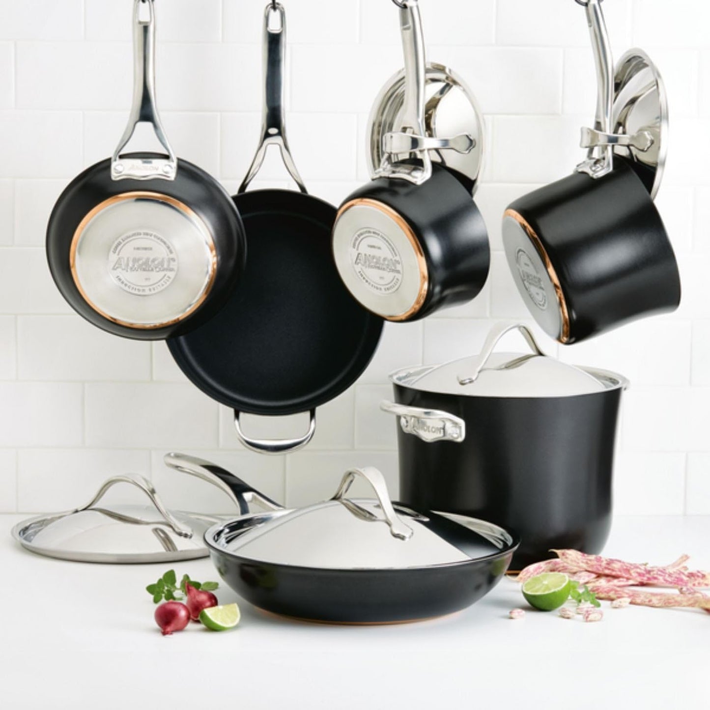 Anolon 83874 Nouvelle Copper Hard Anodized Nonstick Cookware Set / Pots and Pans Set - 11 Piece, Black Onyx
