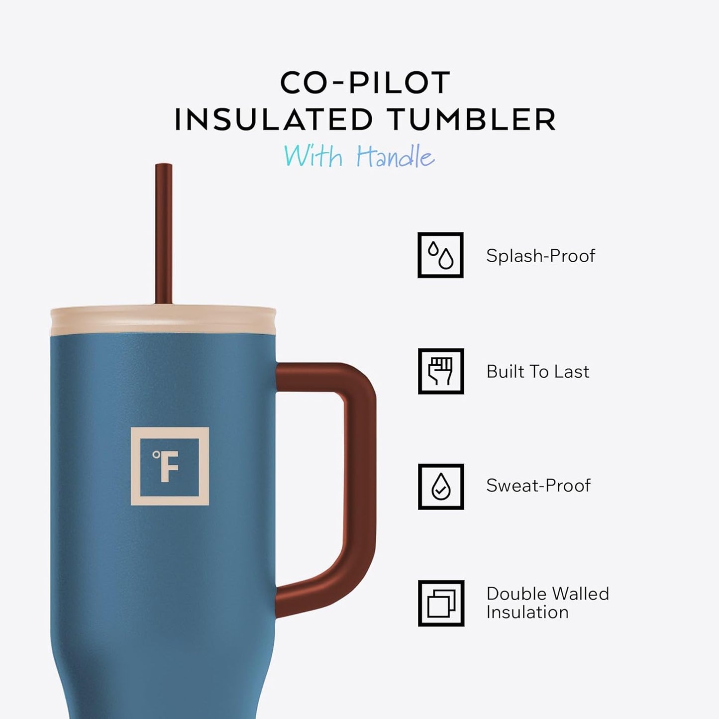 IRON °FLASK Co-Pilot Insulated Mug w/Boot, Straw & Flip Cap Lids - Cup Holder Bottle for Hot, Cold Drink - Leak-Proof - Water, Coffee Portable Travel Mug - Cream & Berries, 40 Oz