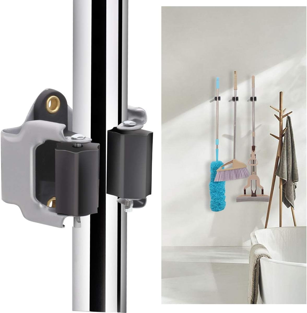 3-H 10 Pack Mop and Broom Holder Big Size Hanging 1 KG Extra, Broom Holder Wall Mount for Hanging and Organizing Shove Rake Yard Tools in Garage Garden Shed Laundry Kitchen up to 1.45 Inch (Black)