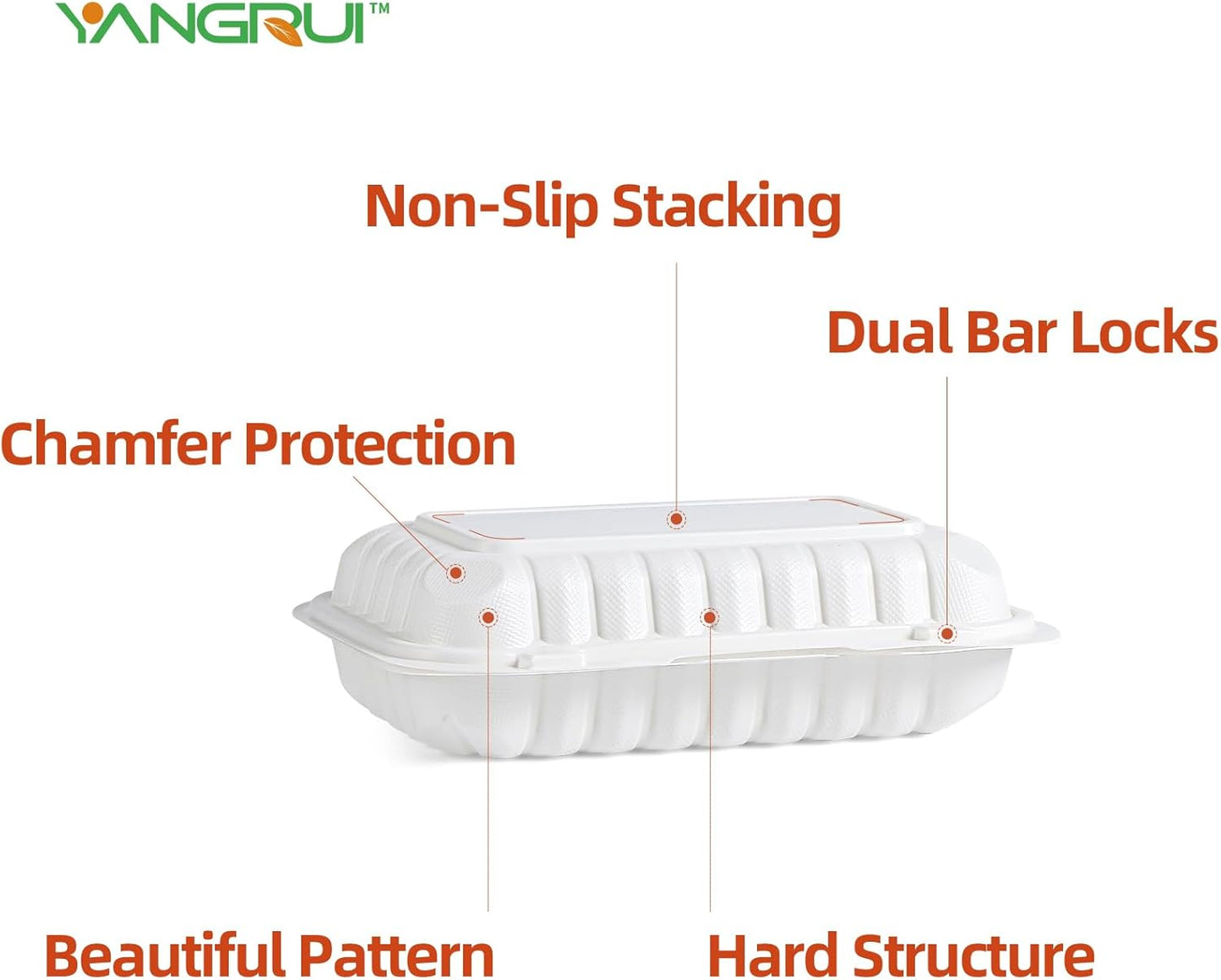 YANGRUI To Go Containers, Reusable 150 Pack 9 x 6 Inch 28 OZ Plastic Hinged Food Boxes Microwave Freezer Safe BPA Free MFPP Clamshell Take Out Container