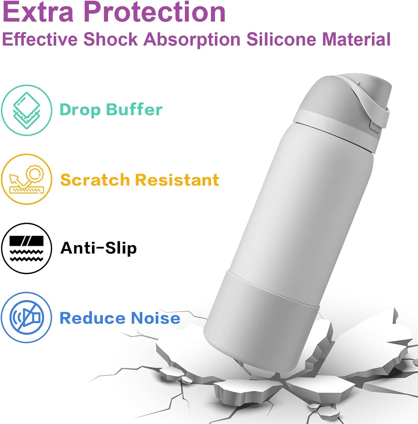 2PCS Silicone Water Bottle Boot for Owala 24oz 32oz 40oz, Protective Bottom Bumper Anti-Slip Sleeve for FreeSip, Twist, and Flip Stainless Steel Bottles, Dishwasher Safe and BPA Free