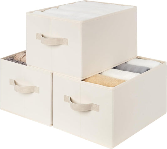 StorageWorks Storage Baskets for Shelves, Foldable Fabric Closet Storage Bins with Handles, Fabric Storage Bins Clothes Organizer, Beige, 3-Pack, Large