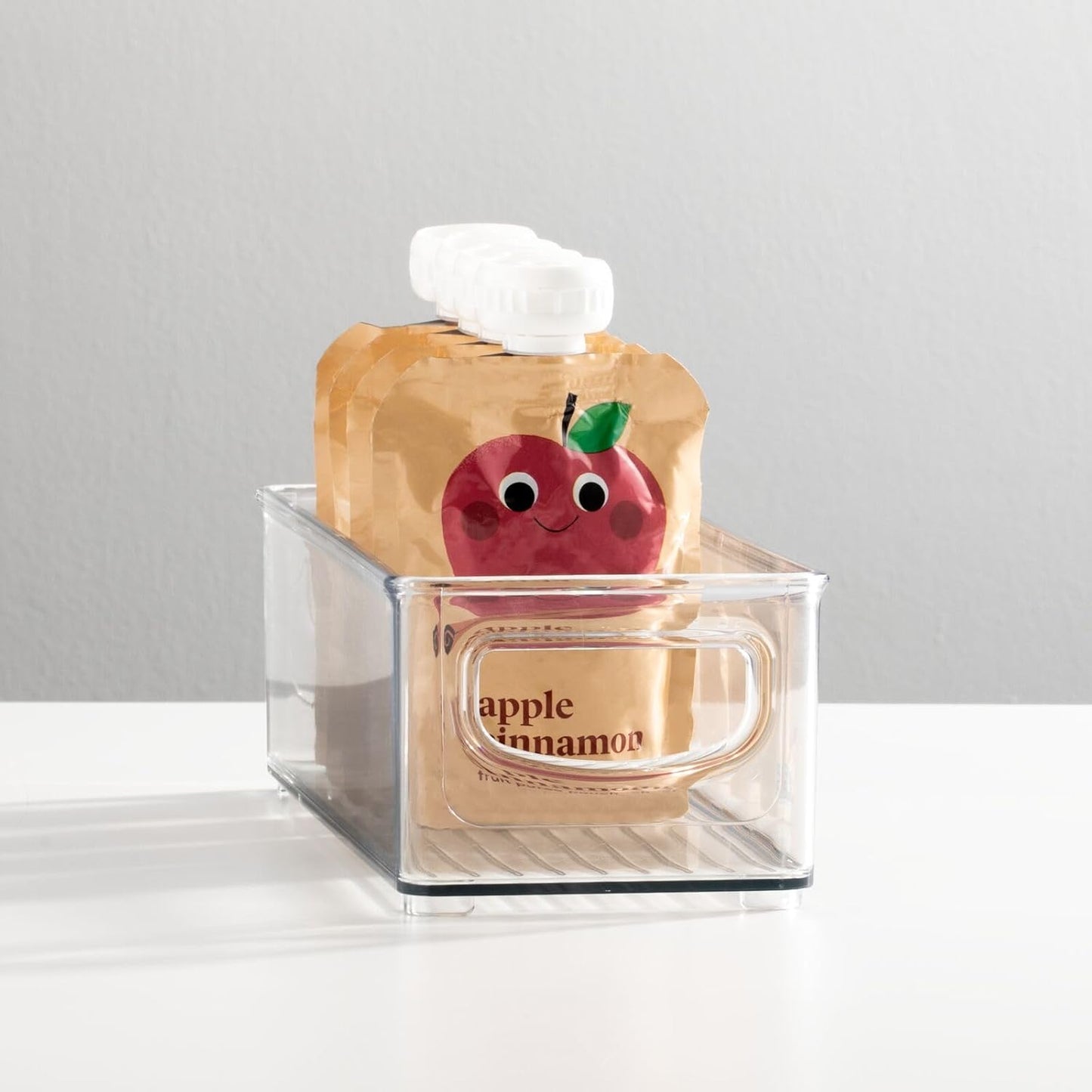 mDesign Small Plastic Nursery Storage Container Bins with Handles for Organization in Cabinet, Closet or Cubby Shelves - Organizer for Baby Food, Bibs, Formula - Ligne Collection - Clear