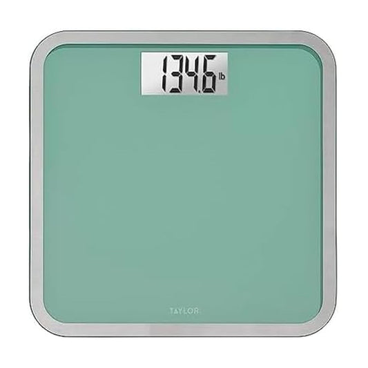 Taylor Digital Glass Bathroom Scale for Body Weight, Large Durable Platform, Extra High 500 lb Capacity, Large 3.5"x1.7" White Backlit Display, Sea Foam Green