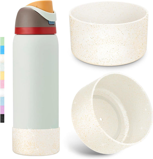 2PCS Glitter Silicone Boot for Owala Water Bottle, Anti-Slip Protective Sleeve for Owala Twist,FreeSip and Flip Stainless Steel Water Bottle, BPA-Free, Dishwasher Safe, Accessories