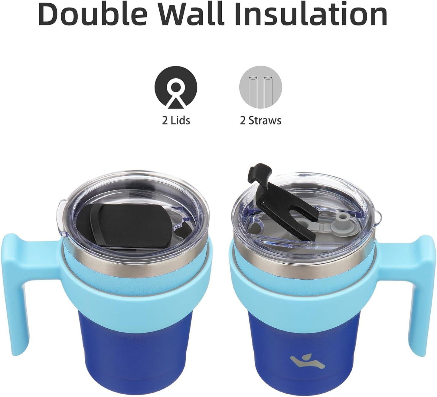 10 oz Tumbler with Handle and 2 Straw 2 Lid, Insulated Water Bottle Stainless Steel Vacuum Cup Reusable Travel Mug,Sky