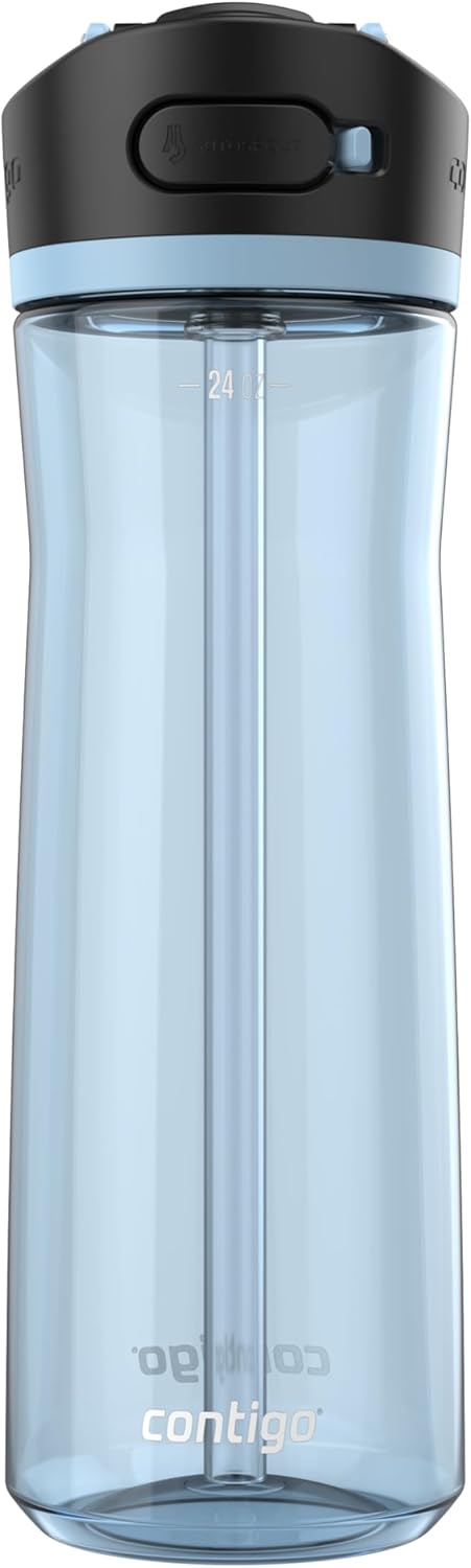 Contigo Ashland 2.0 Leak-Proof Water Bottle with Lid Lock and Angled Straw, Dishwasher Safe, Interchangeable Lid, 24oz, Glacier