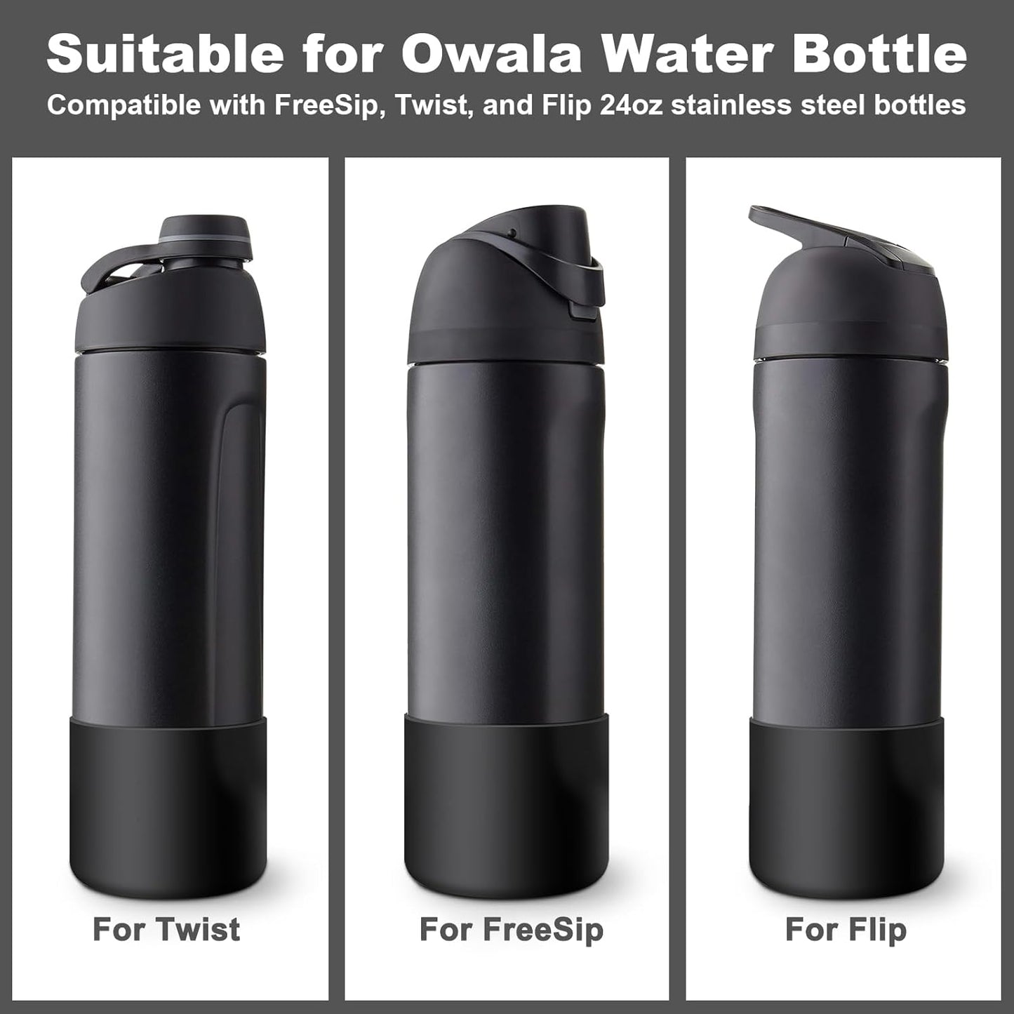 2PCS Silicone Water Bottle Boot for Owala 24oz 32oz 40oz, Protective Bottom Bumper Anti-Slip Sleeve for FreeSip, Twist, and Flip Stainless Steel Bottles, Dishwasher Safe and BPA Free