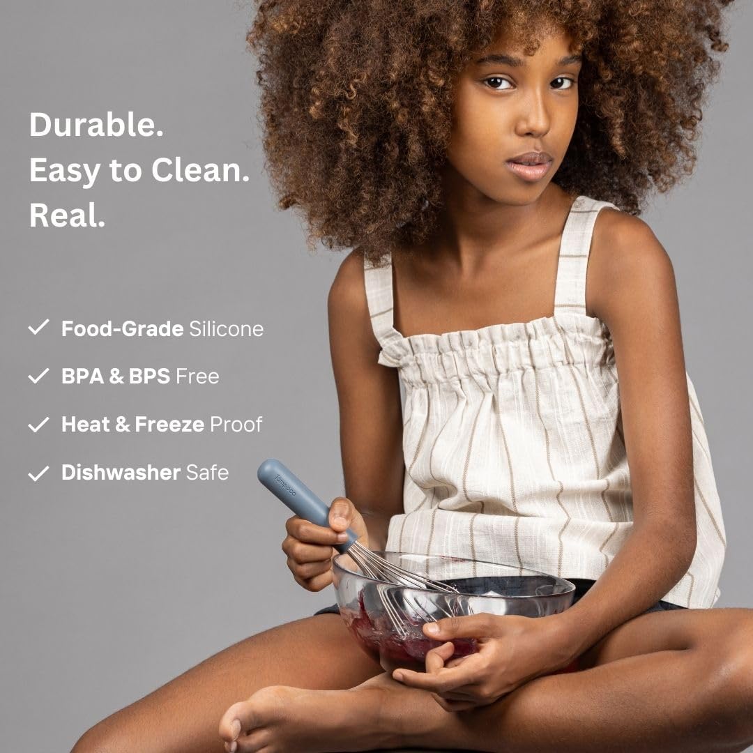 Tampoco Real Kids Cooking & Baking Set – Montessori Kitchen Tools for Real Cooking with Food-Safe Silicone Utensils – Functional & Fun Gift for Young Chefs