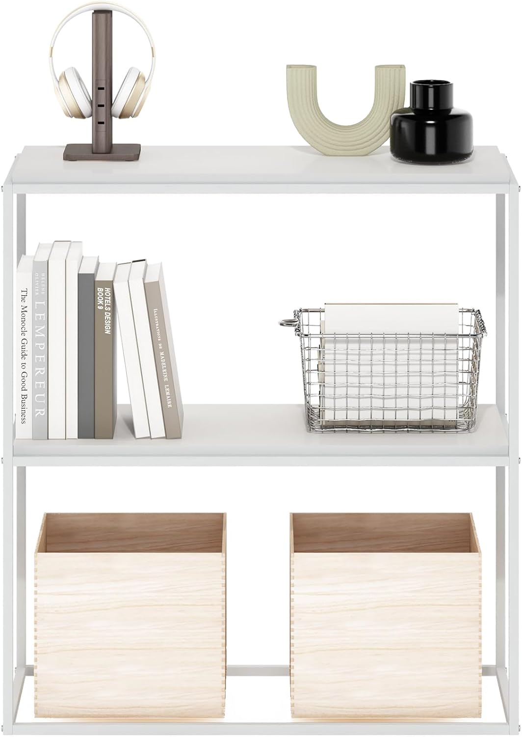 Furinno Moretti Modern Lifestyle Wide Stackable Shelf, 2-Tier, Solid White/White