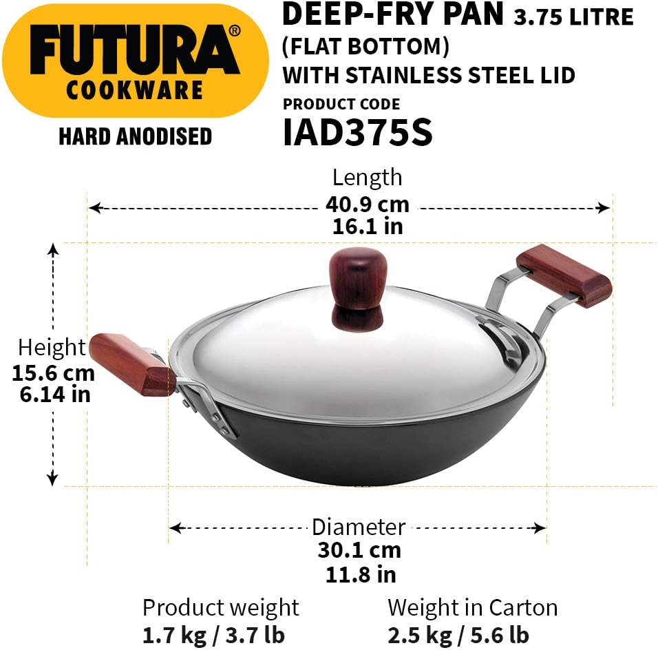 Hawkins Futura Hard Anodised Deep-Fry Pan 3.75 L, 30 cm, 4.06 mm with SS Lid and Induction Compatible Base (Black)
