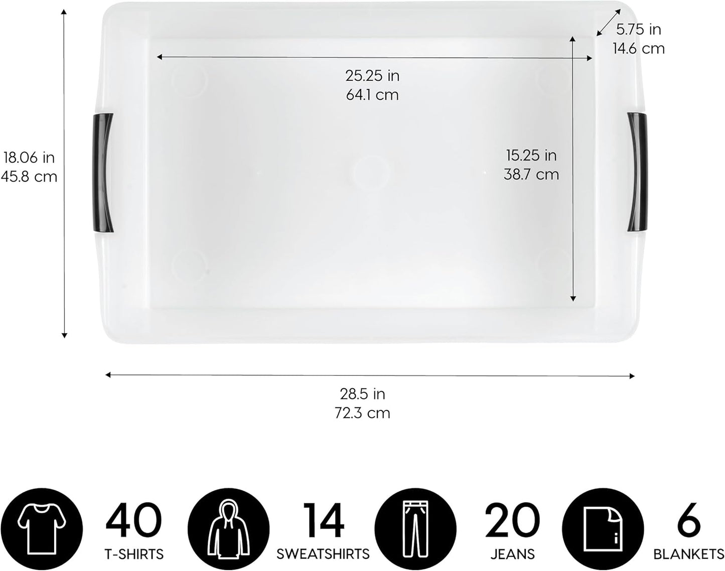 IRIS USA 40 Qt Plastic Under Bed Storage Nestable Organizer Bin Container with Secure Lids and Durable Buckles, 3-Pack, Under Bed Storage Containers for Clothes Shoes Bedding, Black/Clear