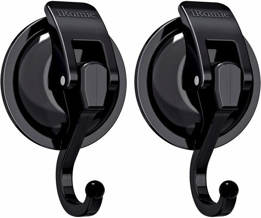 Heavy Duty Vacuum Suction Cup Hooks (2Pack) for Shower,Glass Window,Kitchen&Bathroom&Restroom Organization,Black.