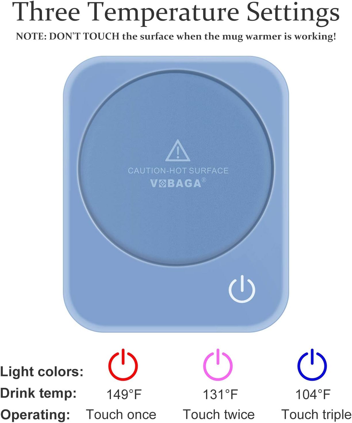 VOBAGA Coffee Mug Warmer for Desk with Auto Shut Off & 3-Temp Settings, Coffee Cup Warmer with Smart Safety Alert Home Office Accessory, Perfect for Coffee, Tea, Milk (No Mug)