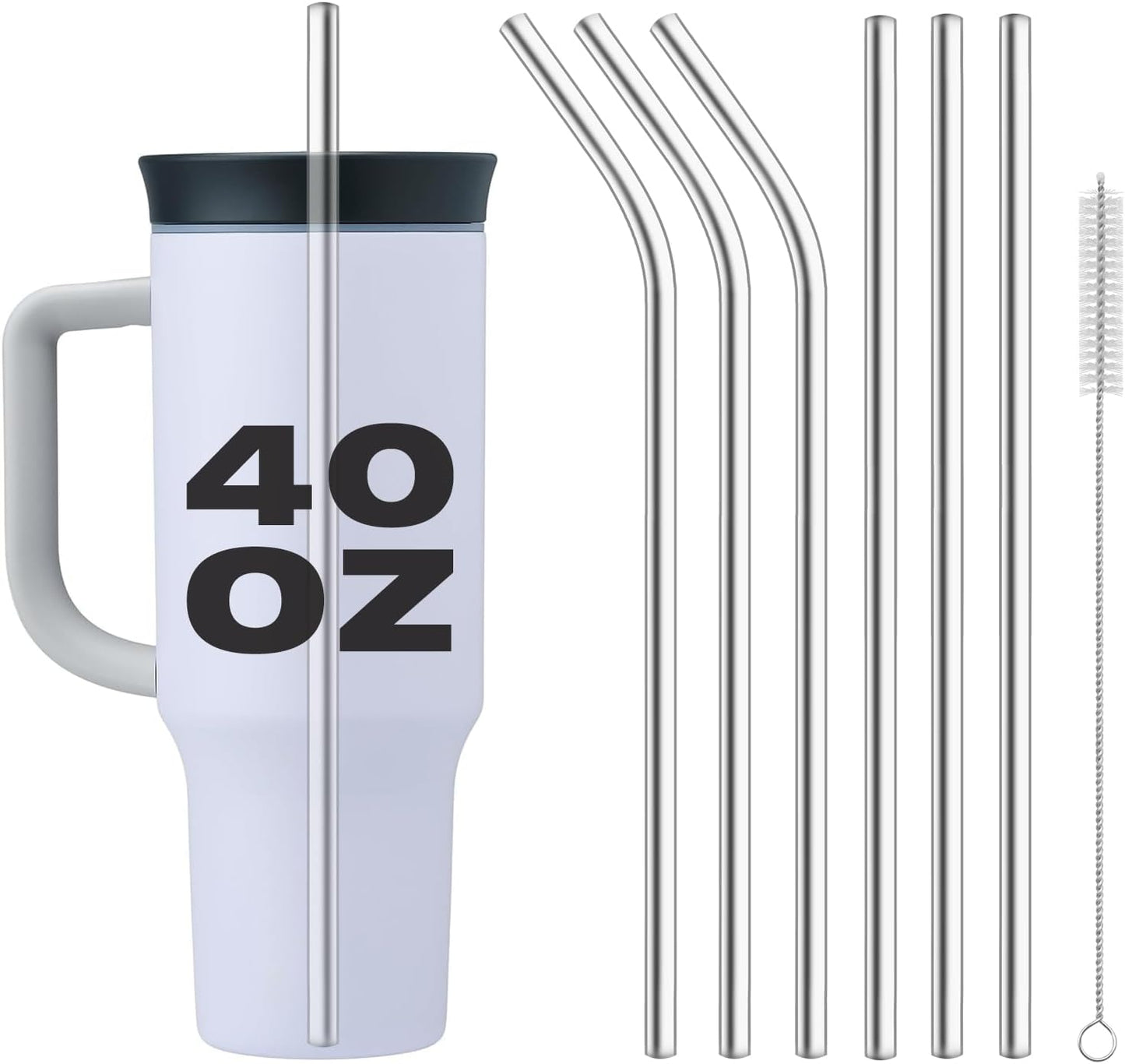 Stainless Steel Straws for Owala Insulated Bottle 40oz Tumbler 6x Metal Replacement Straws with Cleaning Brush for Owala 40oz (Stainless Steel, 3x Straight & 3x Bent)