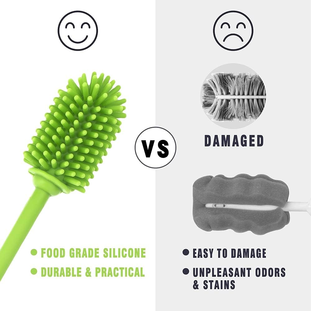 Silicone Bottle Cleaning Brush with Long Handle, 12.5" Water Bottle Cleaner for Baby Bottles, Hydro Flask, Sports Bottle, Vase, Glassware, Perfect for Smaller Diameter Bottle Openings (One Pack)