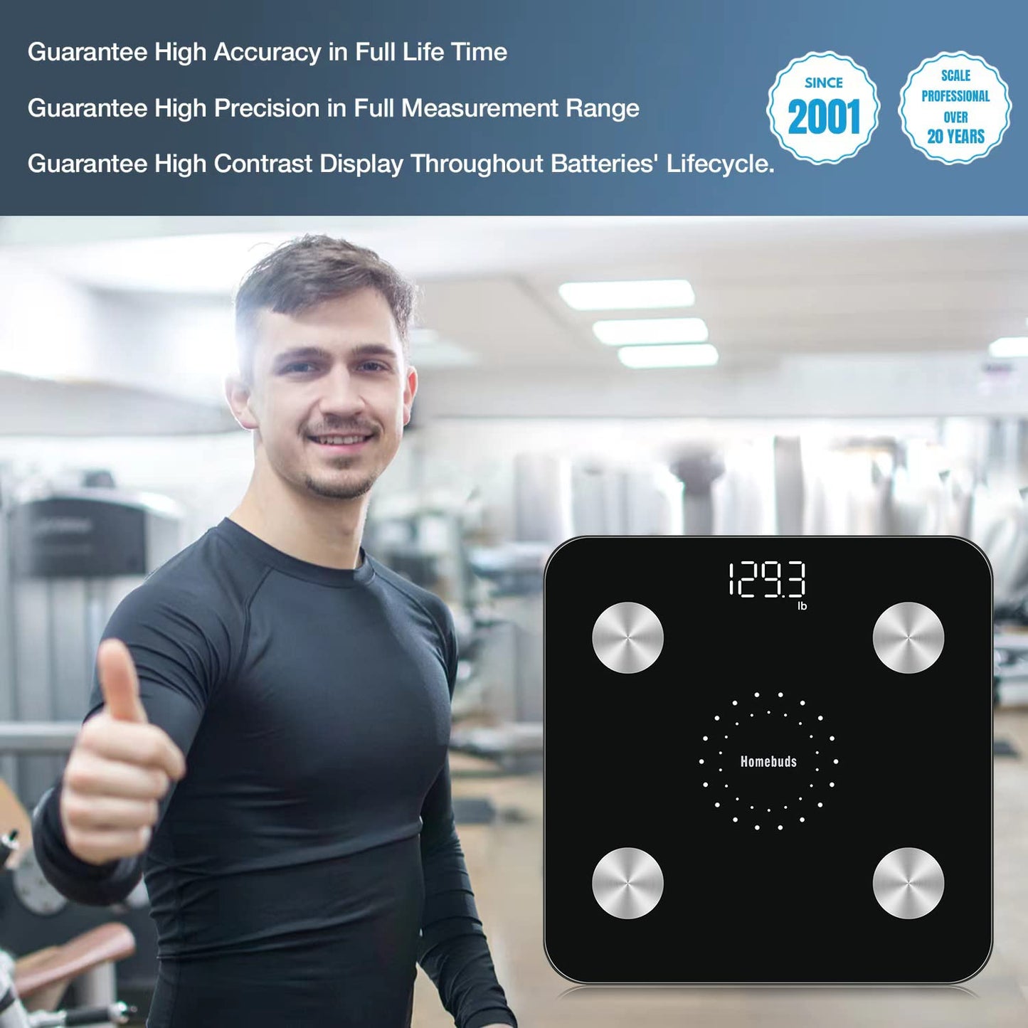 Homebuds Digital Bathroom Scale for Body Weight and Body Fat, Weighing Professional Since 2001, Body Composition Monitor Professional for BMI Fat Water Muscle with App, 400lb, Black