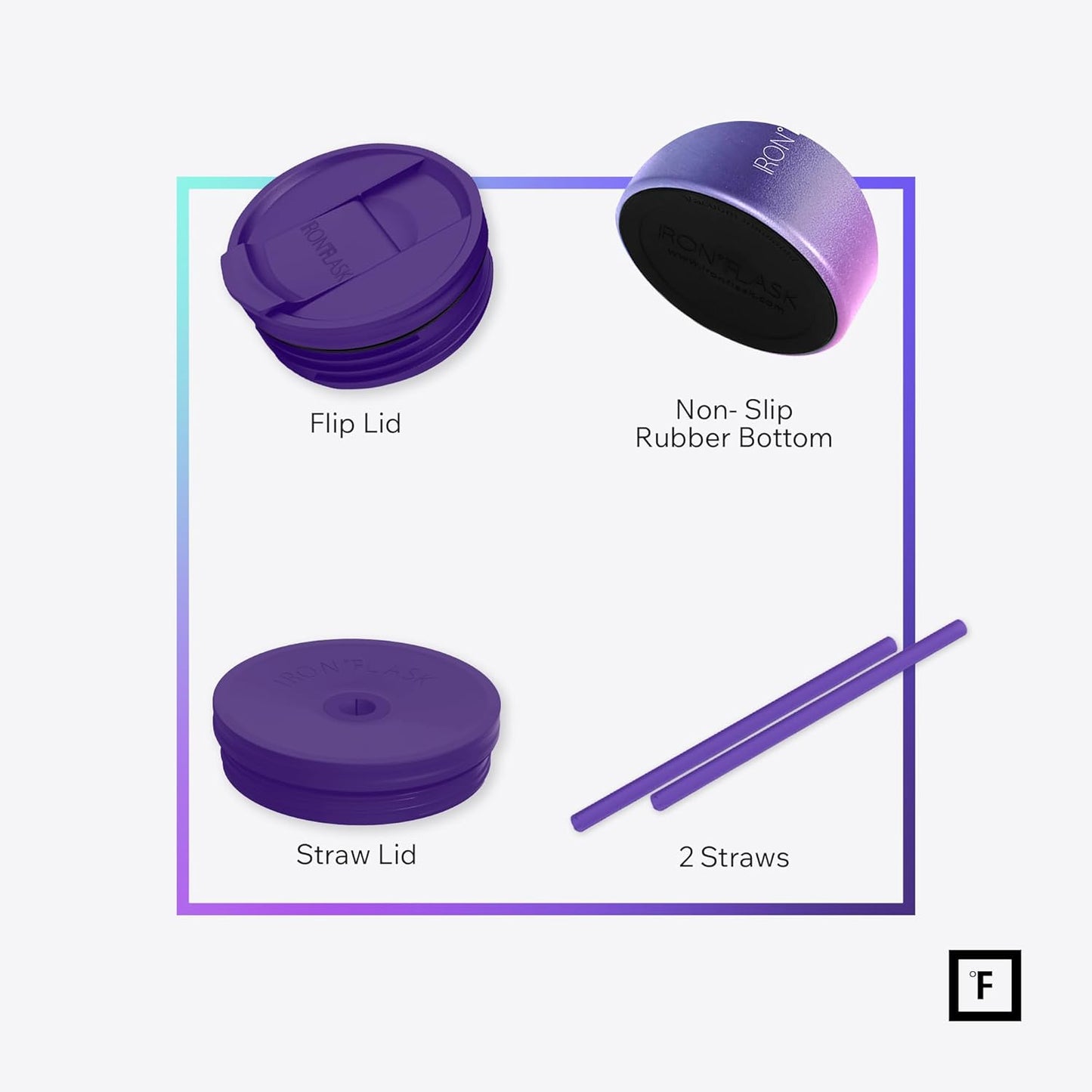 IRON °FLASK Co-Pilot Insulated Mug w/Straw & Flip Cap Lids - Cup Holder Bottle for Hot, Cold Drink - Leak-Proof - Water, Coffee Portable Travel Mug - Dark Rainbow, 40 Oz