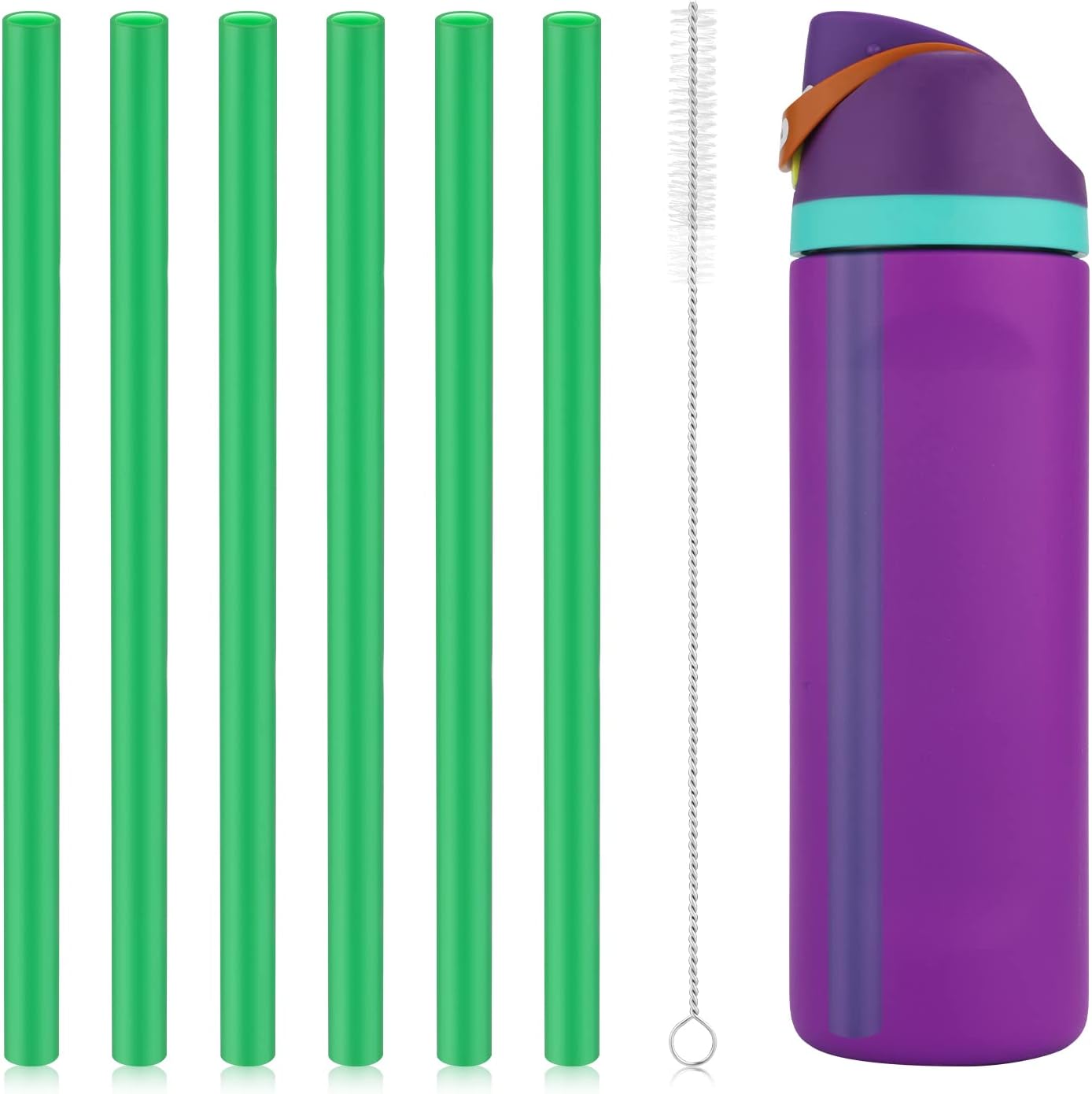 6pcs Replacement Straws for Owala FreeSip 24oz 32oz, Reusable Plastic Straws with Cleaning Brush for Owala Insulated Water Bottle 24 oz 32 oz and Flip 25 oz, Tumbler Accessories (Green)