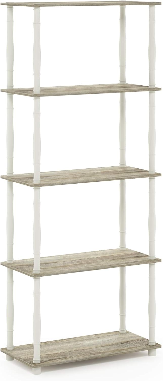 Furinno Turn-N-Tube 5-Tier Multipurpose Shelf / Display Rack / Storage Shelf / Bookshelf, Classic Tubes, Sonoma Oak/White