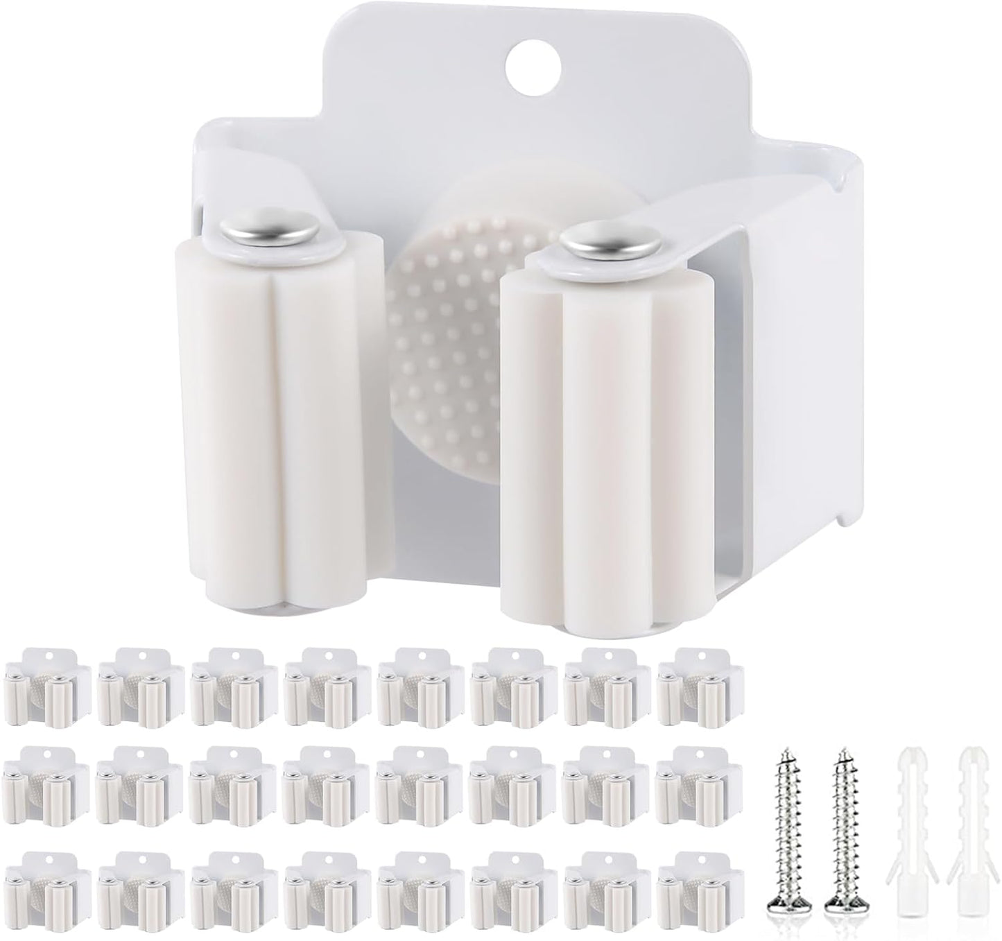 Verdenu 25 Pack Broom Holder Wall Mount, Mop and Broom Holder Wall Mount, Stainless Steel Command Mop Holder with Screws, Garden Tool Storage Organizer for Kitchen, Home, Bathroom, Garage, White